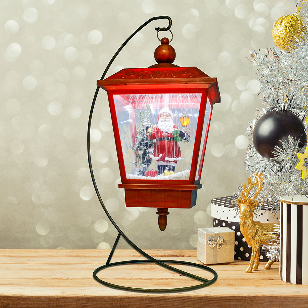 WISH Musical LED Light Christmas Village Santa Lamp Post Snow Box Red Unique Creative Holiday Decoration