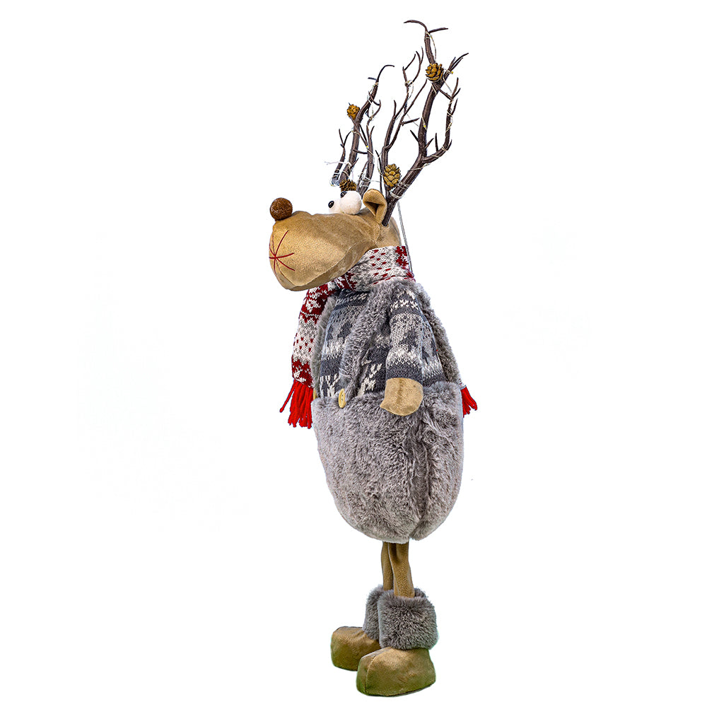 Reindeer Merry Christmas Decoration with LED lights Red and grey