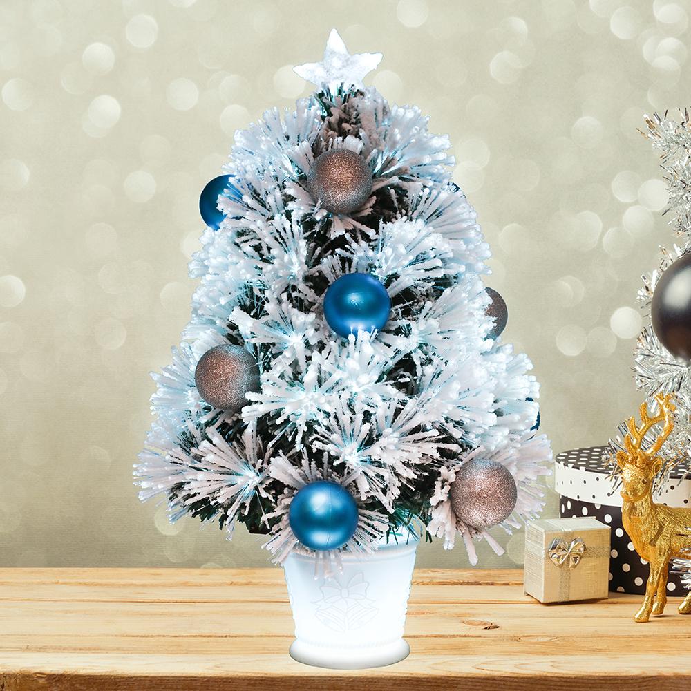 WISH Snowy Green Christmas Tree with Ultra Bright Multicolour LED Fiber Optic Lights and Blue Silver Baubles